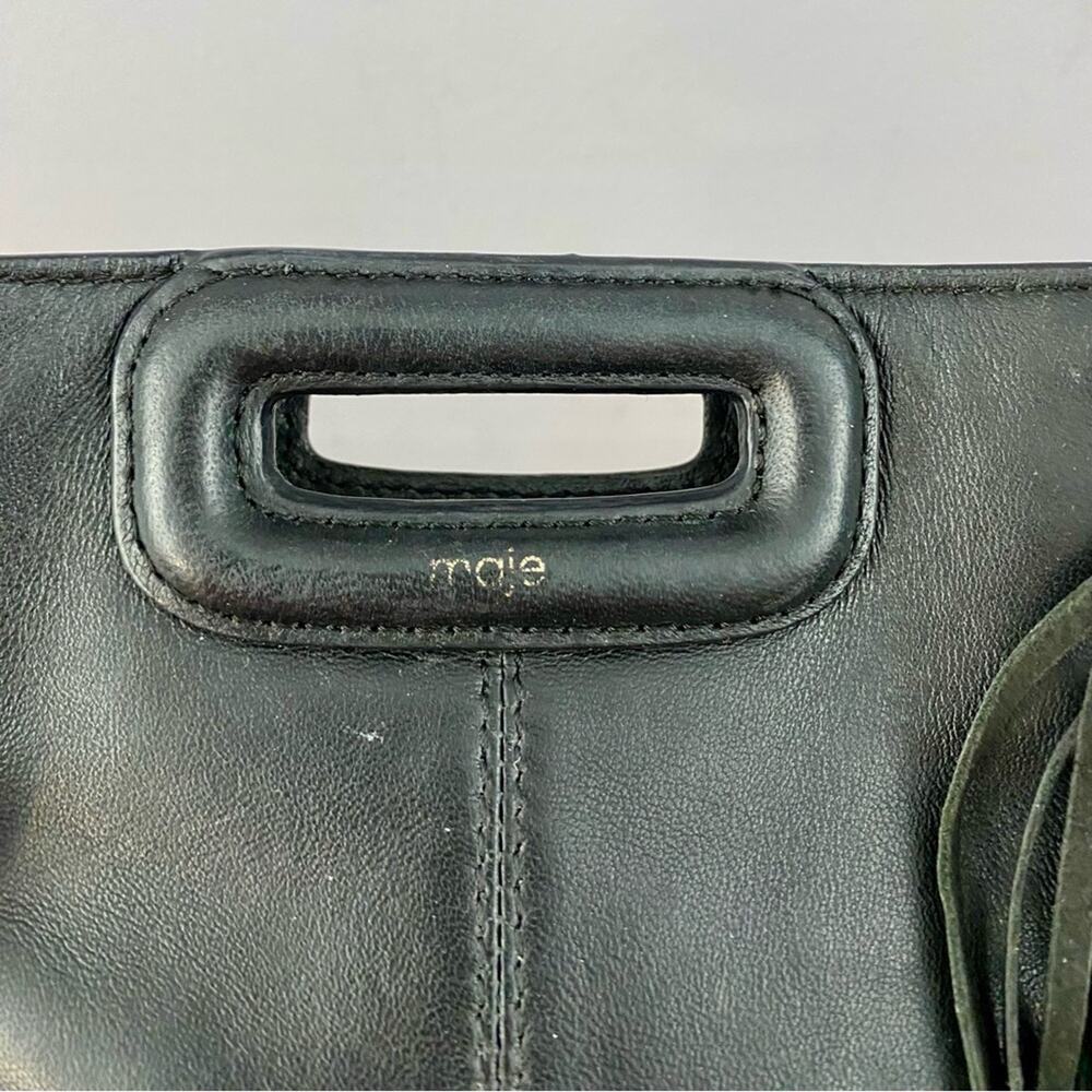 Maje Smooth Black Leather M Bag With Fringing Boho Mini Bag Crossbody Lagenlook - Picture 4 of 14
